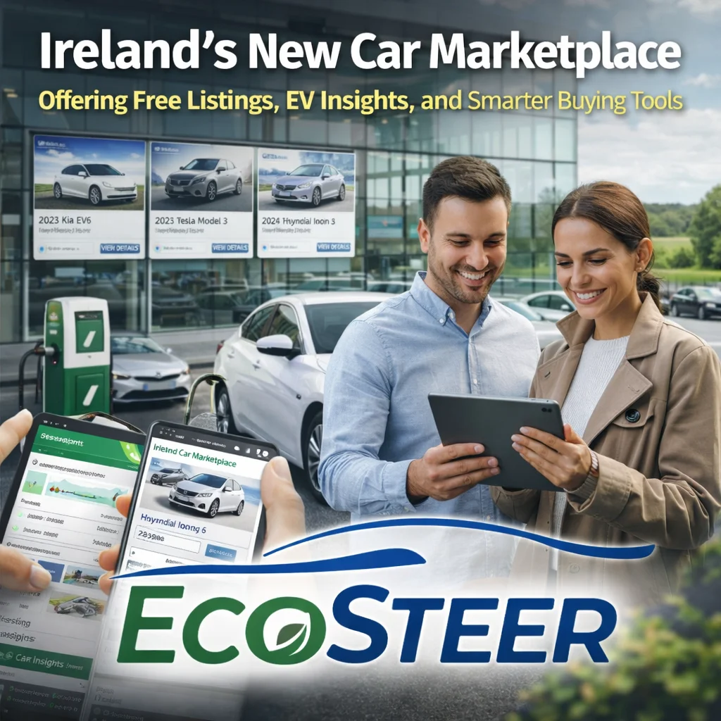 EcoSteer car marketplace interface showing free listings and EV tools